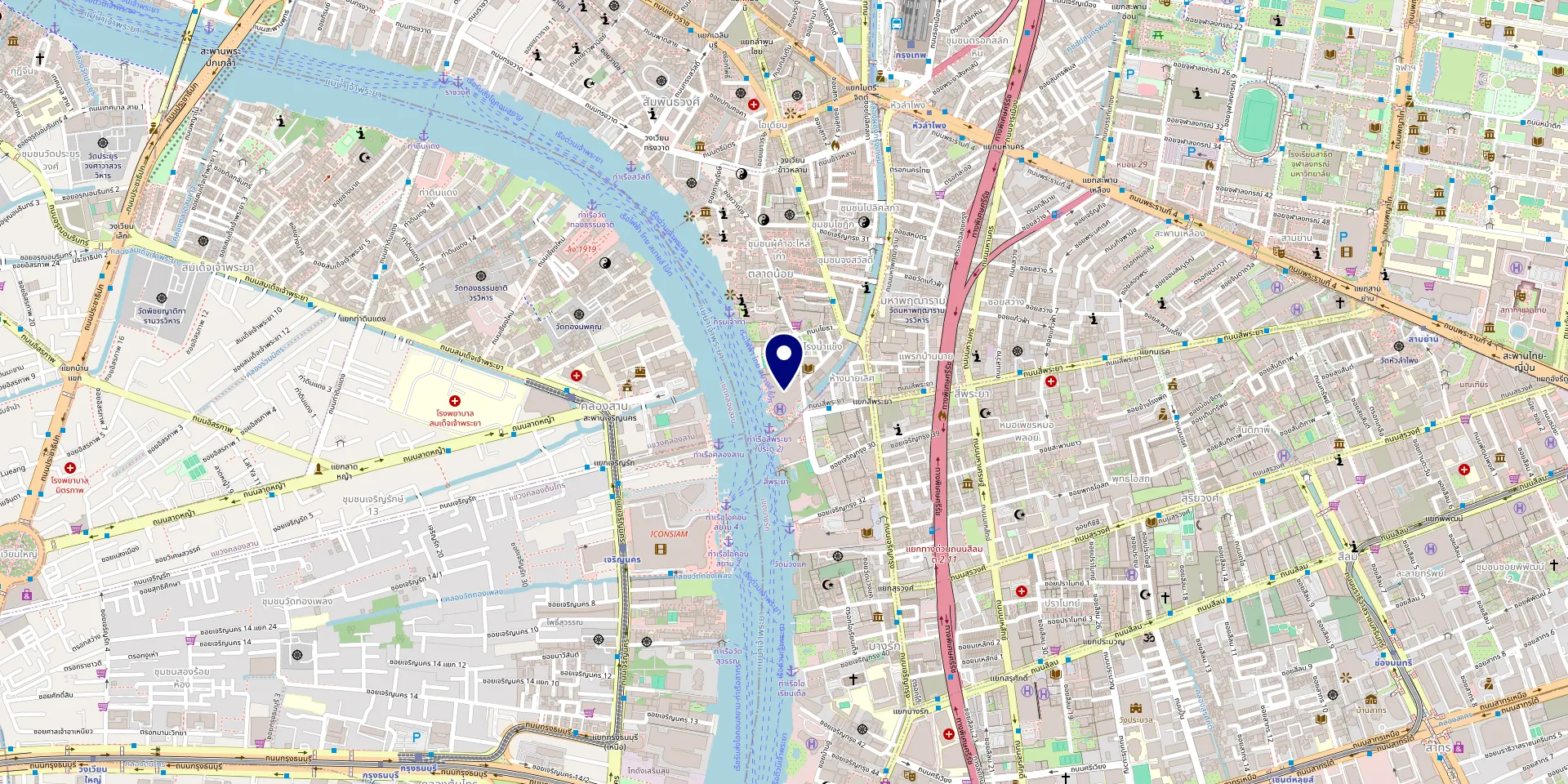 Map of Talat Noi, Bangkok, marking River City Bangkok on the Chao Phraya river, home of the German Kitchen Design showroom